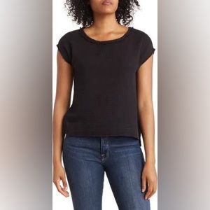 T Tahari Crinkle Gauze Side Slit Black Top Size XL